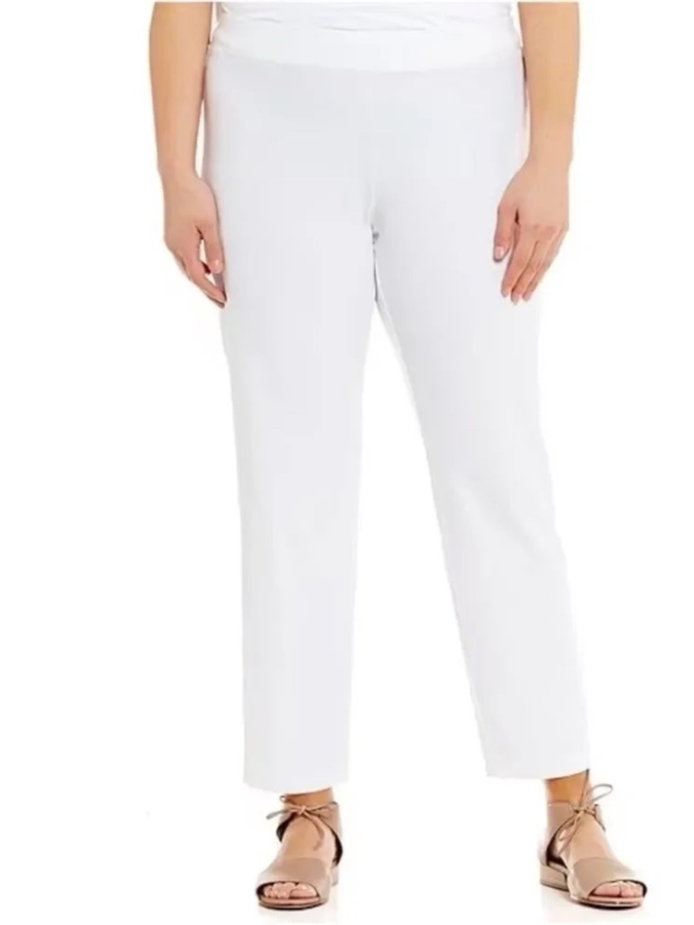 Eileen Fisher Plus Size Washable Stretch Crepe Slim Leg Ankle Pants White 3X EUC